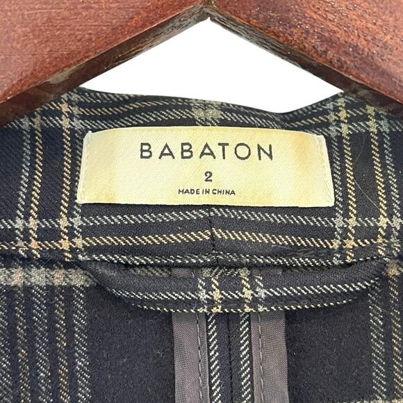 Aritzia Babaton Macauley Navy Plaid Cinched 3/4 Sleeve Blazer Size 2 - Picture 7 of 9